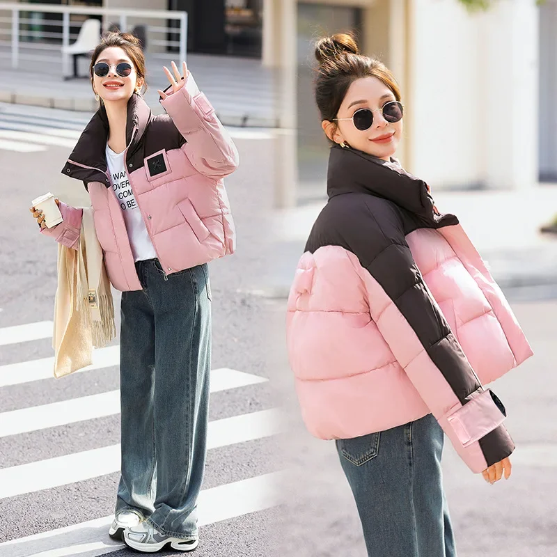 

Winter women's short jackets Warm cotton Padded jacket spell color Korean style thickened Young Fashion Students jacket