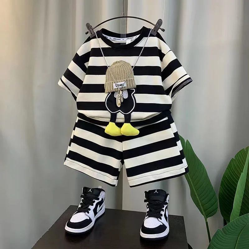 Short Sleeve Pullover Summer Outfits Baby Boys Striped Set Fashion Leisure Korean T-Shirt And Shorts 2pcs For Children 1-8Y Wear