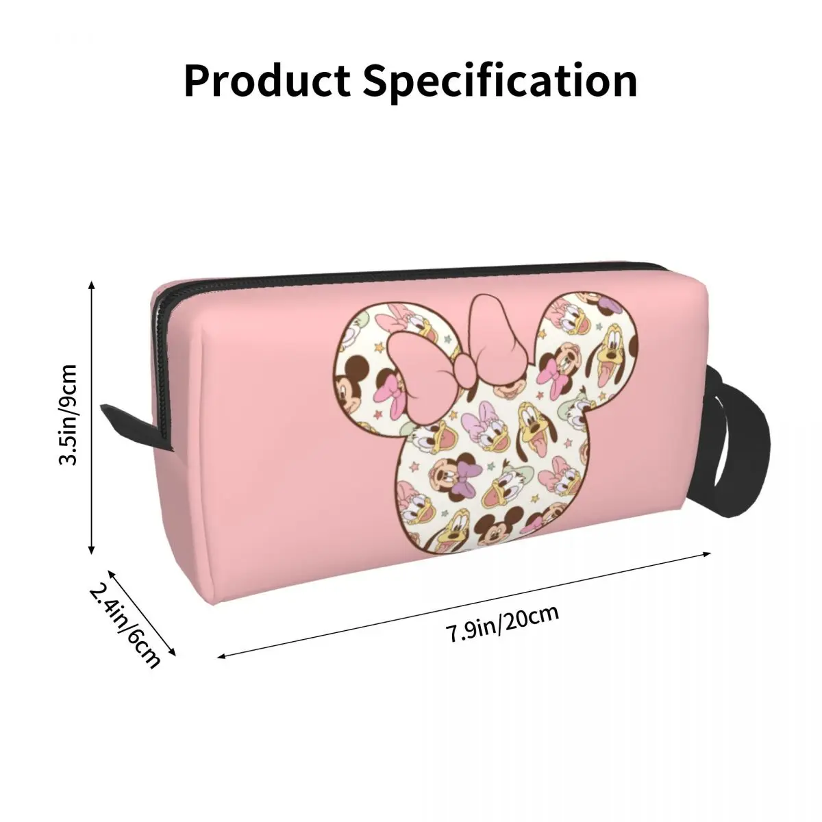 Minnie Mouse bolsa de maquiagem para mulheres, Micky Cartoon Cosmetic Bag, Cute Zipper Toiletry Case, Merch para menina