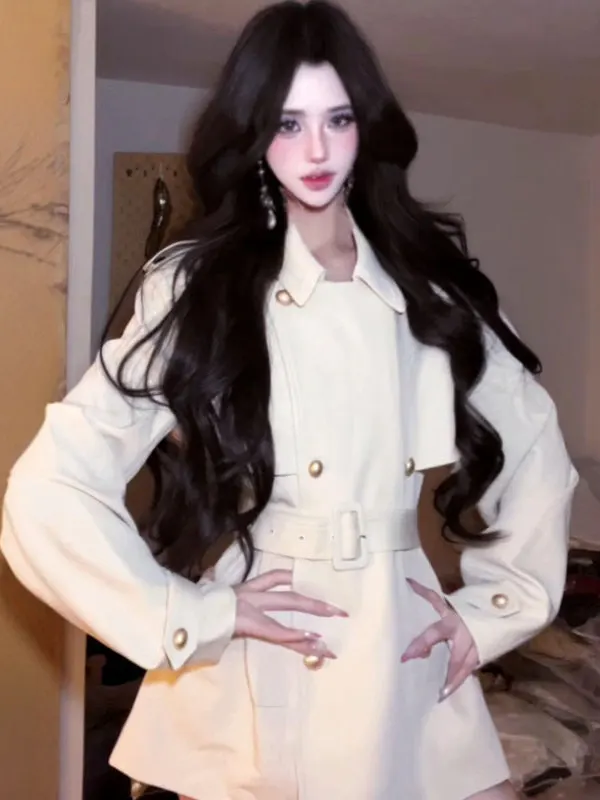 

Корейский тренчкот с поясом и воротником, в британском стиле, зимняя верхняя одежда, женский приталенный плащ для повседневной носки, длинный рукав, V-образный вырез