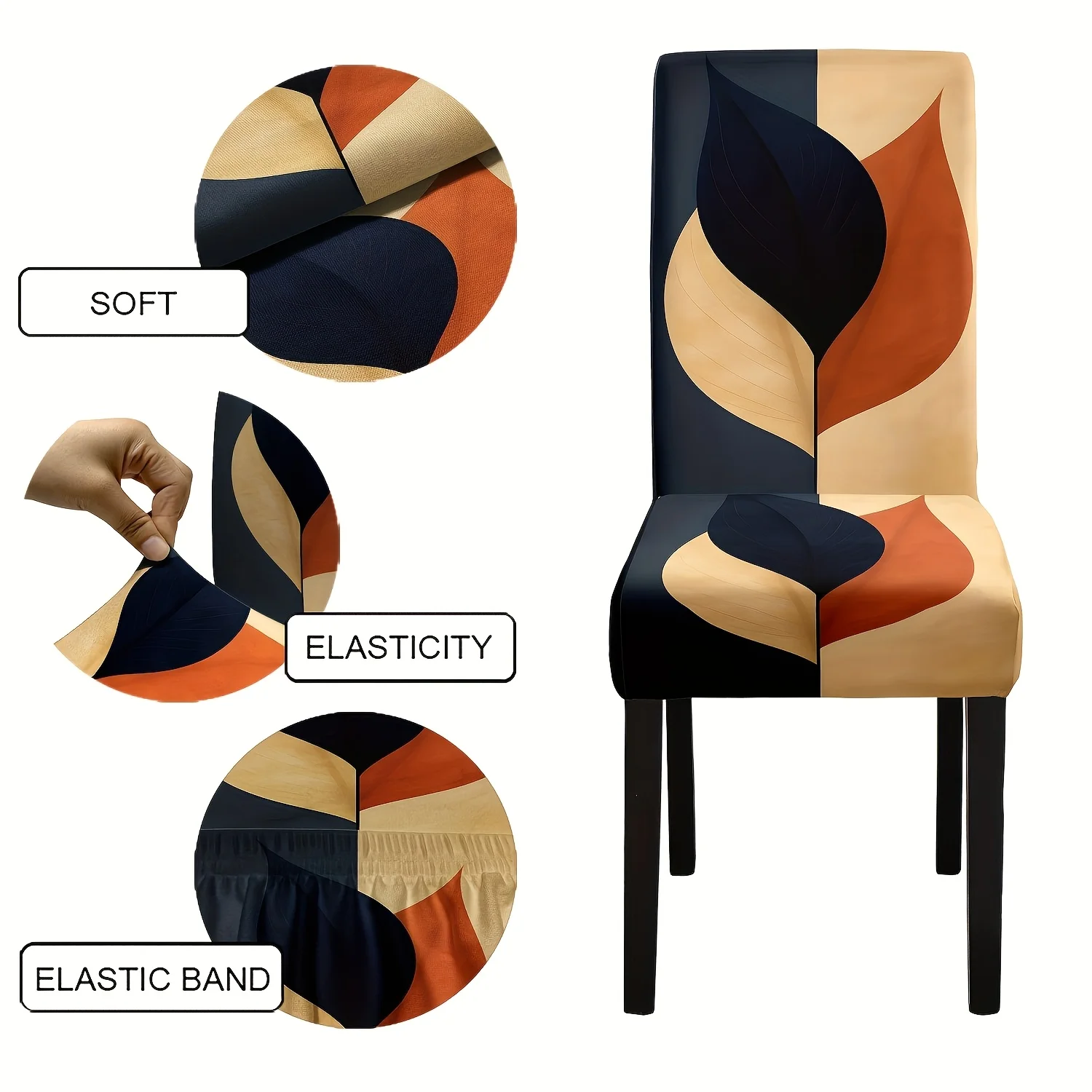 2024 New Stretch Chair Cover, Artistic Leaf Geometric Print, Soft Elastic Fabric, Washable & Fade - Resista