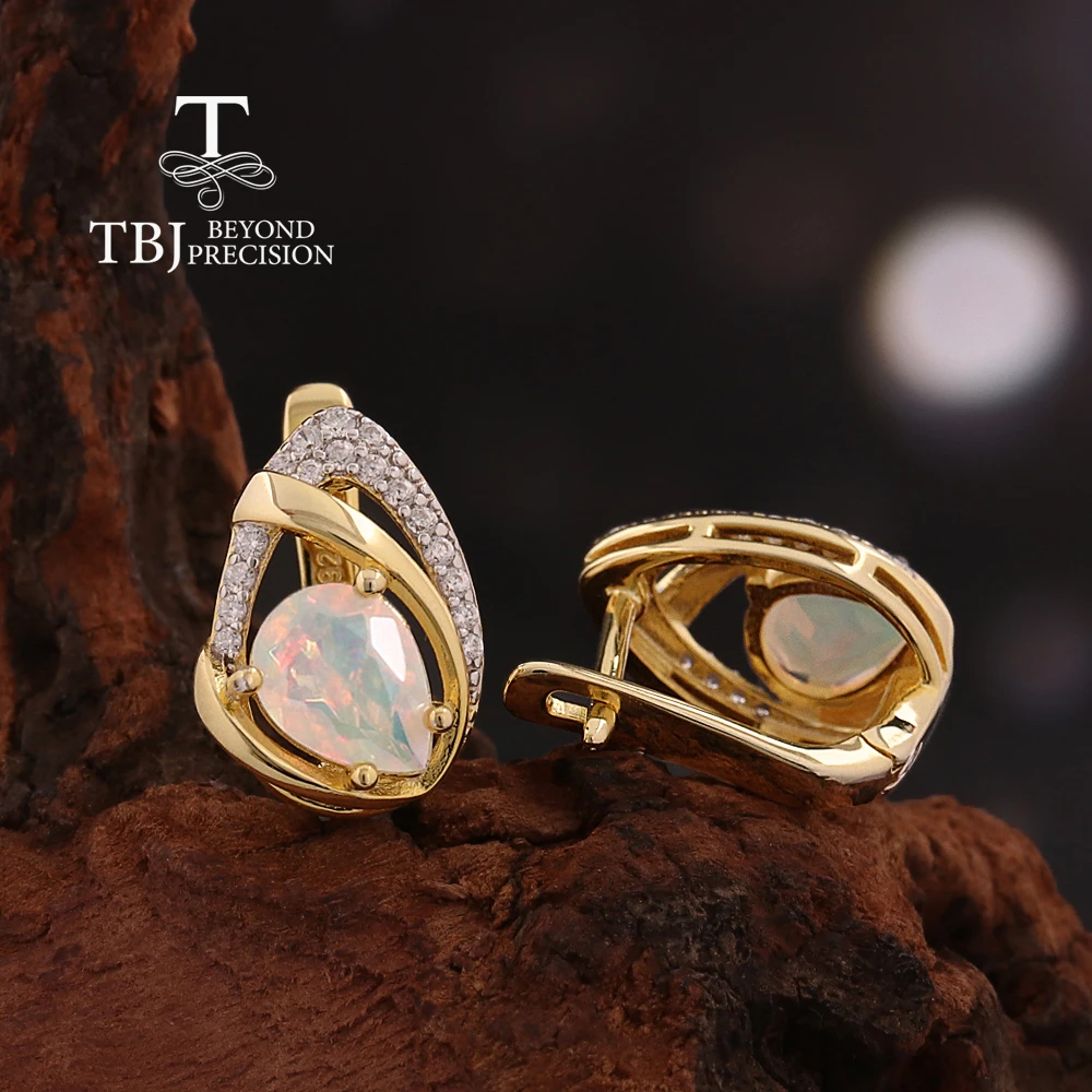 화려한 925 스털링 실버 귀걸이 천연 다채로운 배 6*8mm 오팔 10월 탄생석 여성 파티 선물용 고급 주얼리