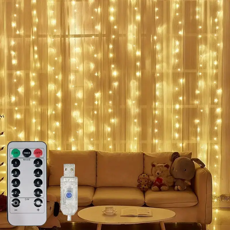 Imagem -04 - Led Curtain Garland String Lights Usb Remote Modos Fairy Light para Casa Quarto Ano Novo Festa de Casamento Decorações de Natal