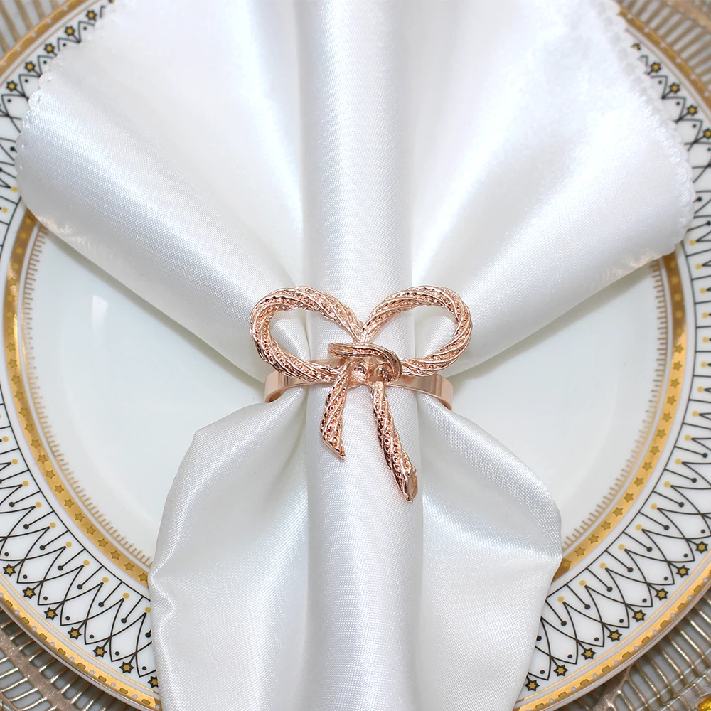 Rose Gold Bowknot Anéis De Guardanapo, Arcos Suportes De Anel, Anéis De Serviette, Suporte para Casamento, Natal, Dia Das Bruxas, Decoração De Mesa,