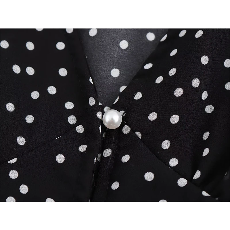 Yenkye 2025 feminino estilo francês retalhos bolinhas vestido longo botão frontal decote em v a linha magro vintage casual primavera vestido maxi