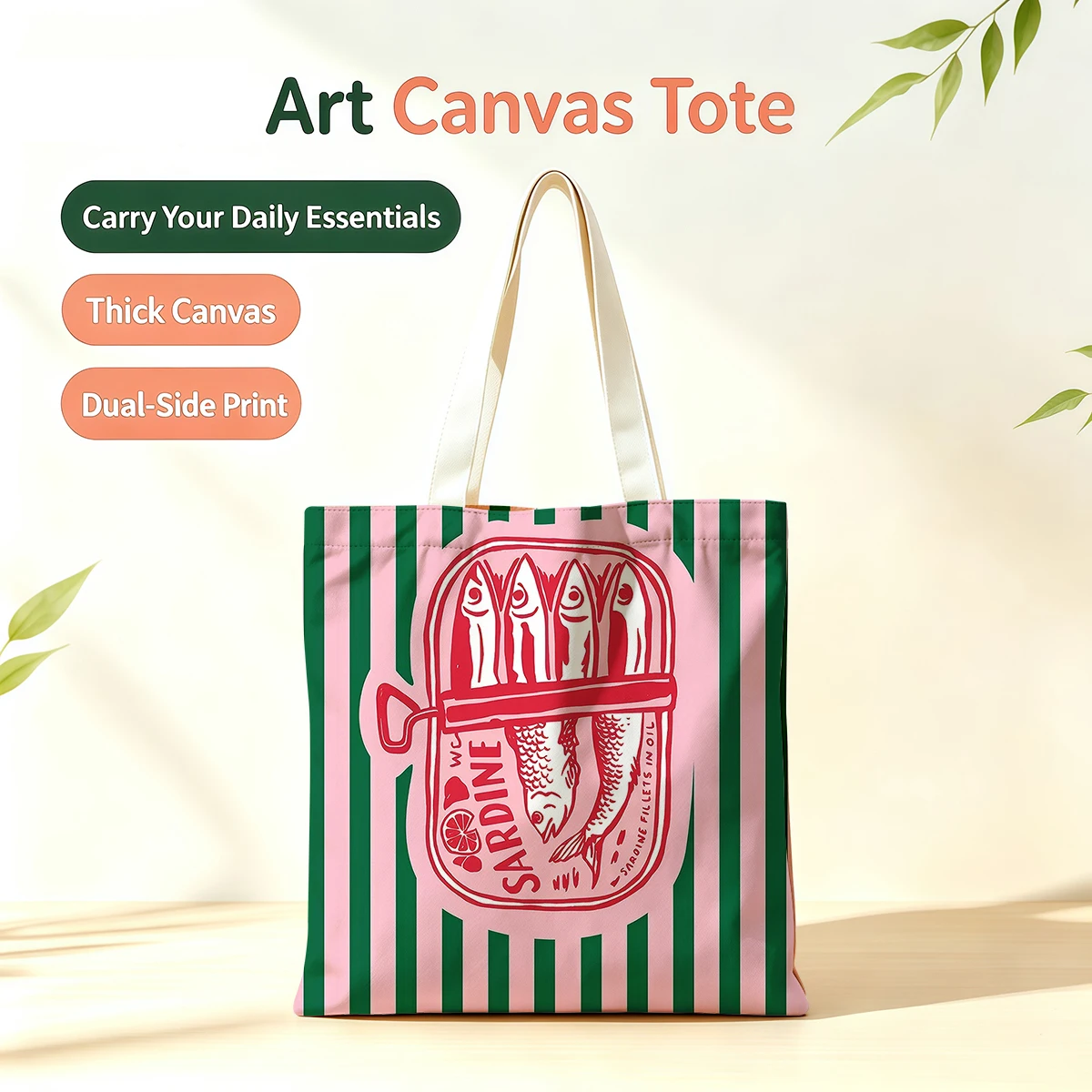 

Sardine Can Dual-Side Printed Tote Bag Eco Handbag for School Office Daily Errands Daily Must-Have Bag