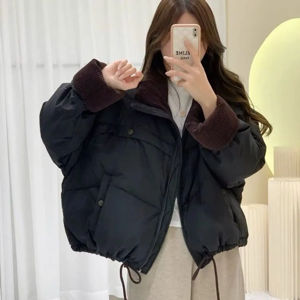 

Женский вельветовый пуховик контрастного цвета с воротником-стойкой, модная хлопковая куртка в маленьком стиле хлеба на все сезоны