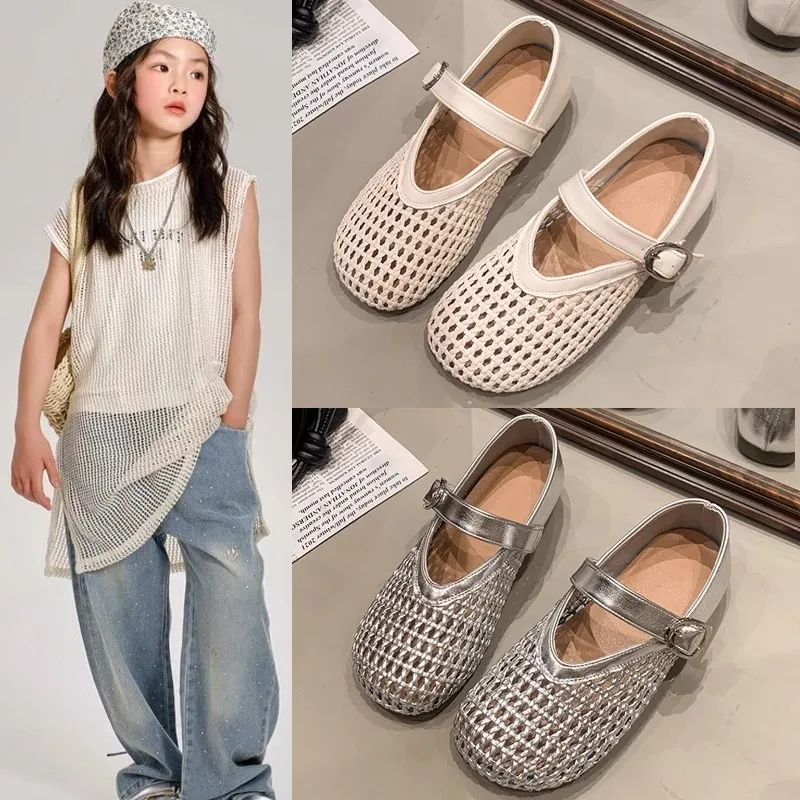 

Новые детские туфли-балетки 2026 года: летние дышащие туфли для девочек в стиле принцессы, простые модные повседневные туфли для детей, мягкая подошва, трендовые, универсальные