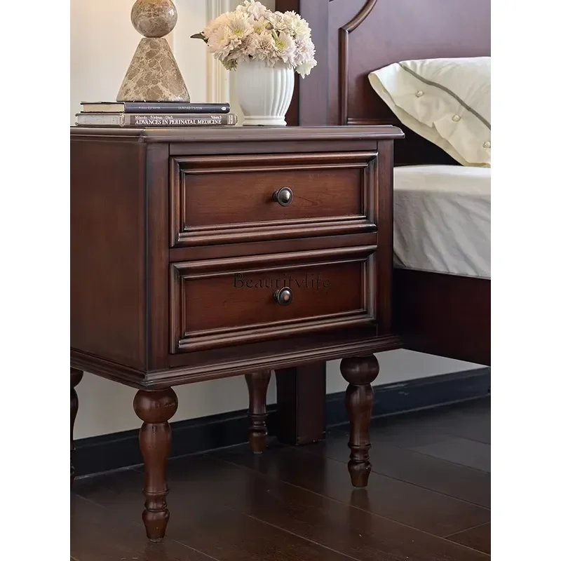 for 04American country solid wood bedside bedroom small cabinet storage black walnut cabinet retro furniture