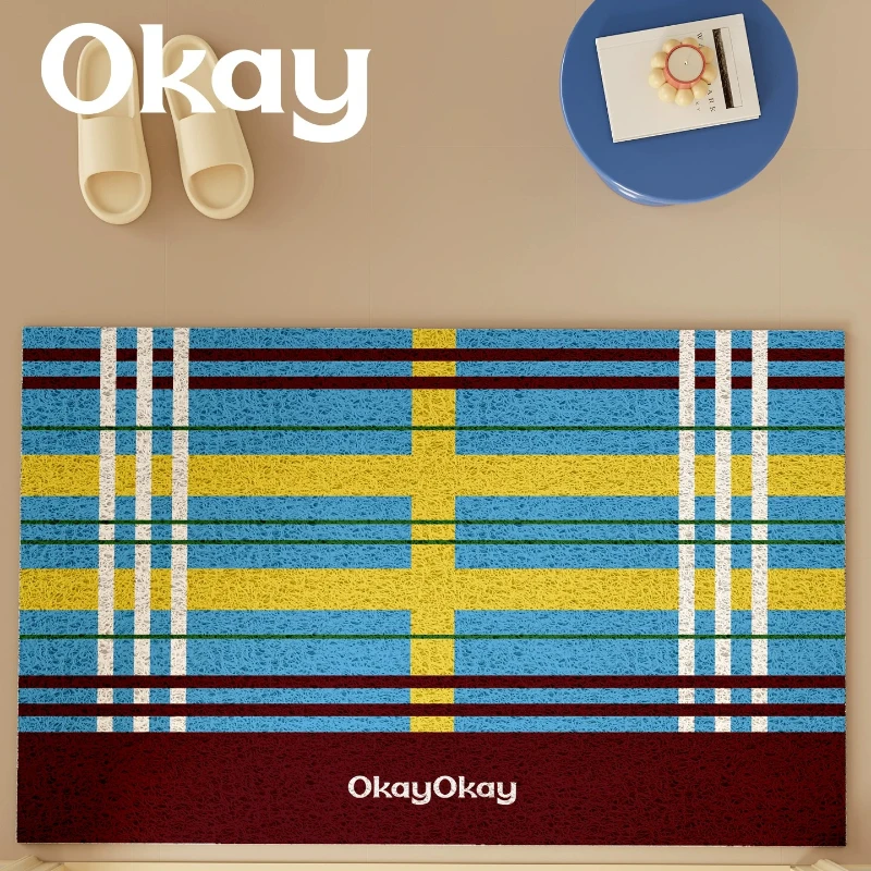 Creative Color Blocking Entryway Mat Home Use Wire Loop Door Mat Dirt-resistant, Non-slip, Dust-removing Floor Mat Room Decor
