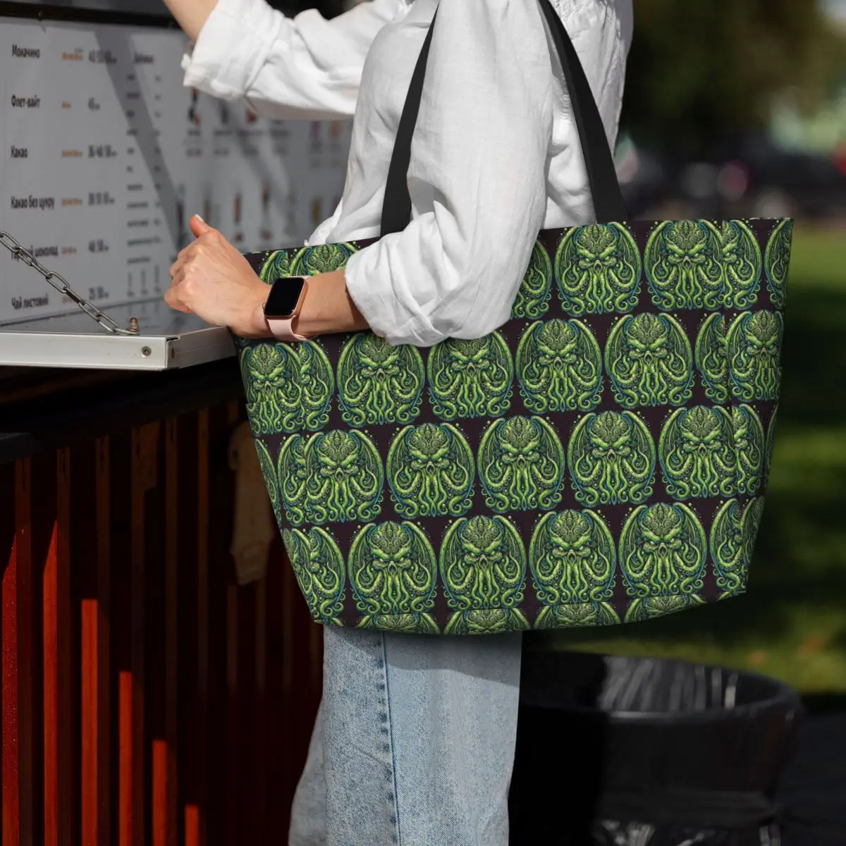 

Green Cthulhu Octopus With Tentacles And Teeth Beach Tote Bag Sport Gym Yoga Duffle Large Tote Bag Women Travel Bag Fitness bag
