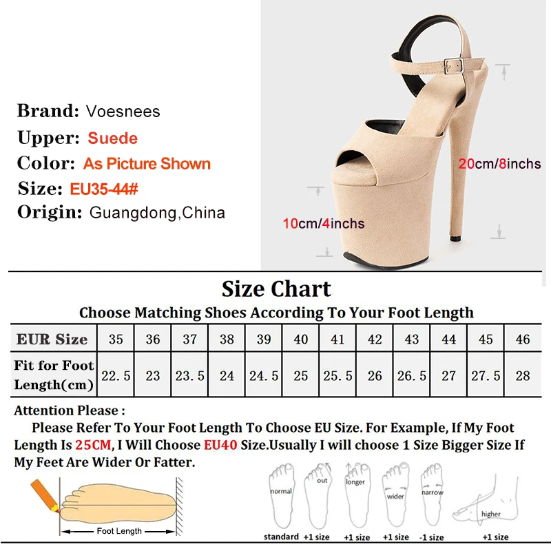 Beige Suede 8Inch 20cm Women Sandals Super High Platform Pole Dance Shoes Catwalk Model Club Show Ankle Buckle Lady Stiletto