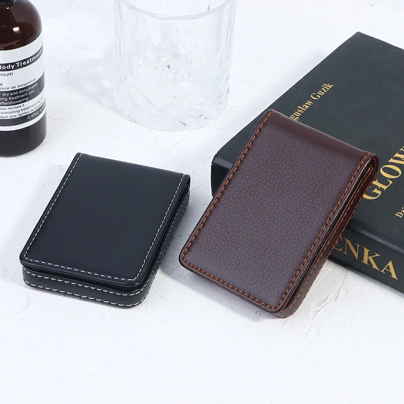 

1pc Credit Card Case Business Card Holder Leather Vertical Section Organizer Desktop Storage RFID Magnetic Anti-theft Gift