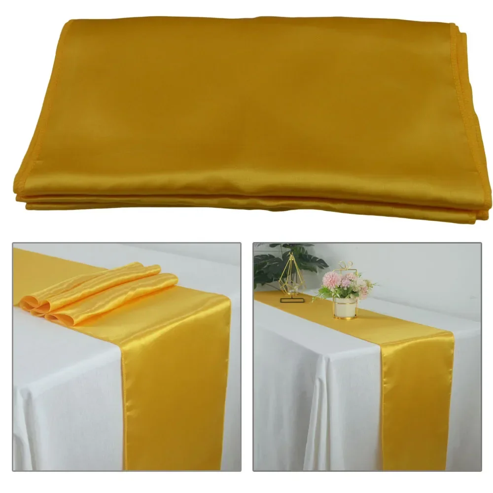 Shiny Satin Table Runner For Wedding Banquet Decoration Cloth Ribbon Table Flags Christmas Birthday Party Restaurant Table Cover