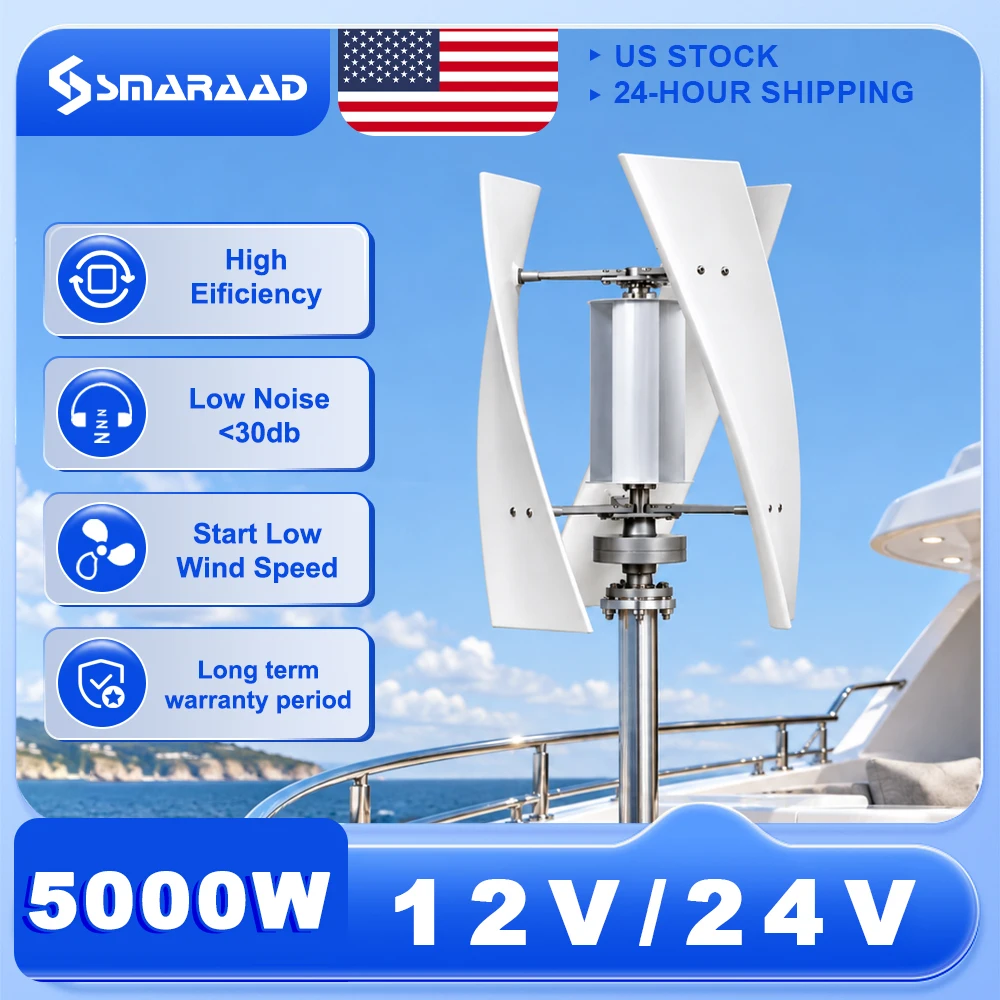 US Delivery  5000W VerticalWind Turbine 12V/24V Low-Noise Household 220V With Free Charging Controller