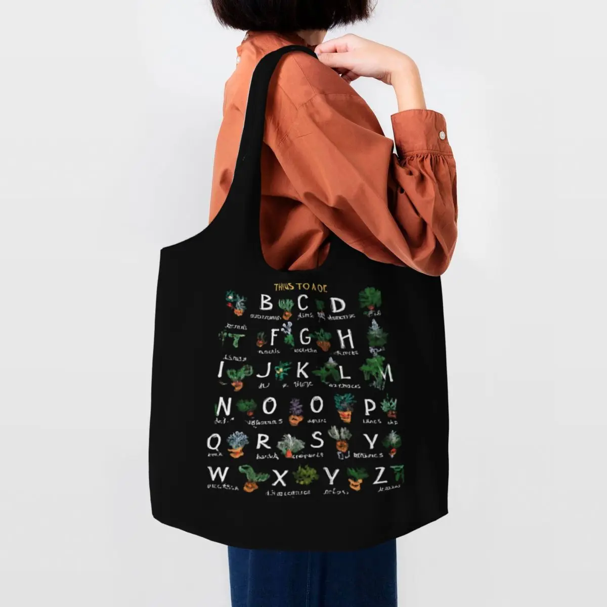 Alphabet Garden A To Z Plants Large Capacity Canvas Tote Bag Single Shoulder Commute Bag For Women Eco-Friendly Shopping Bag