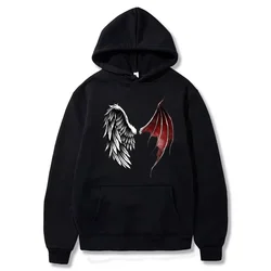 Demon And Angel Wings Print Hoodie Winter Fleece Long Sleeves Sport Jogging Pullover Sweatshirt Warm Fashion Harajuku Clothes