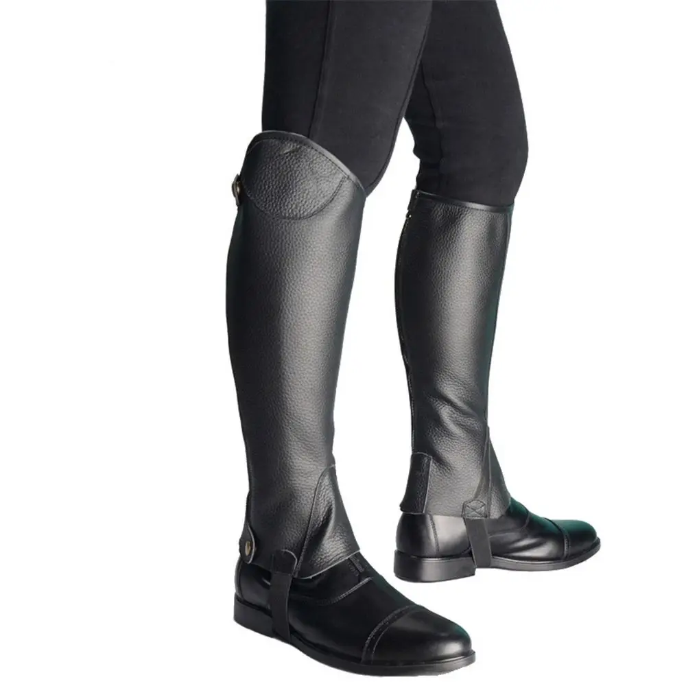 Cowhide Equestrian Leggings Protectors Durable Comfortable Knight's Foot Cover with Zipper Breathable Horse Riding Boots Adults