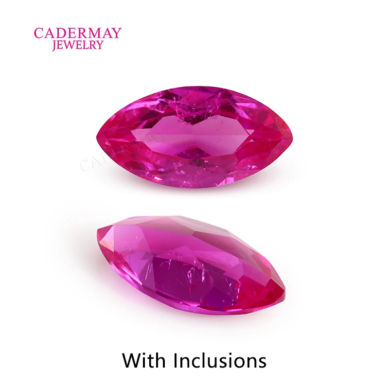 Cadermay Lab Hot Pink Ruby With Inclusions 3x6mm-10x20mm Marquise Shape Lab Grown Rose Pink Ruby Loose Stones for Jewelry Making