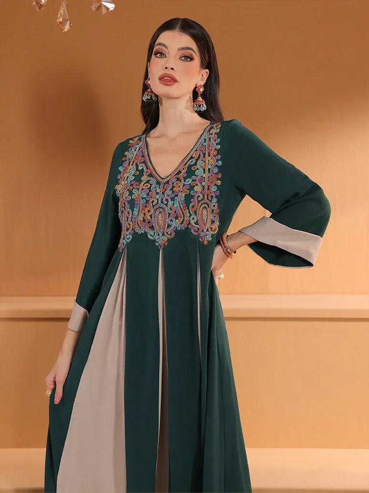 

Dubai Embroidery Abayas for Women Muslim Dress Islam Jalabiya Caftan Marocain Robe Morocco Turkey Party Musulmane Femme Islamic