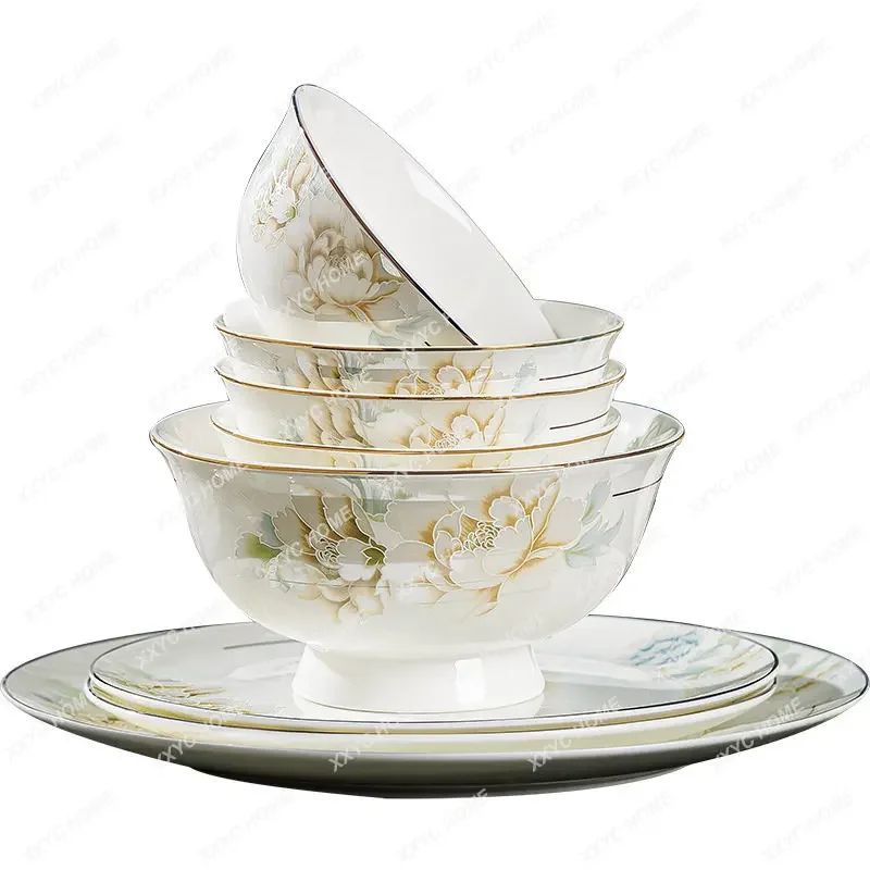 Light Luxury Ceramic Tableware Bowl Chopsticks Set Jingdezhen Source Creative Bone China Bowl and Dish Home Decor