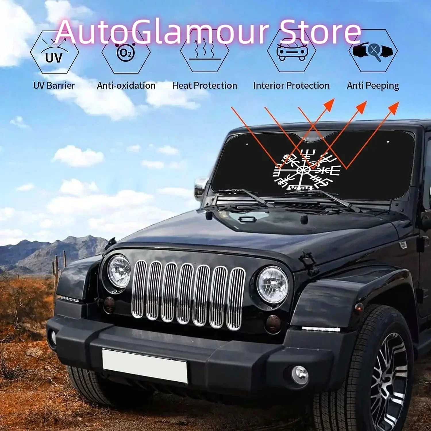 الفايكنج رمز الشمال البوصلة سيارة الشمس الظل نافذة أمامية ظلة لمعظم السيدان SUV شاحنة كتل الأشعة فوق البنفسجية يبقي السيارة باردة #6