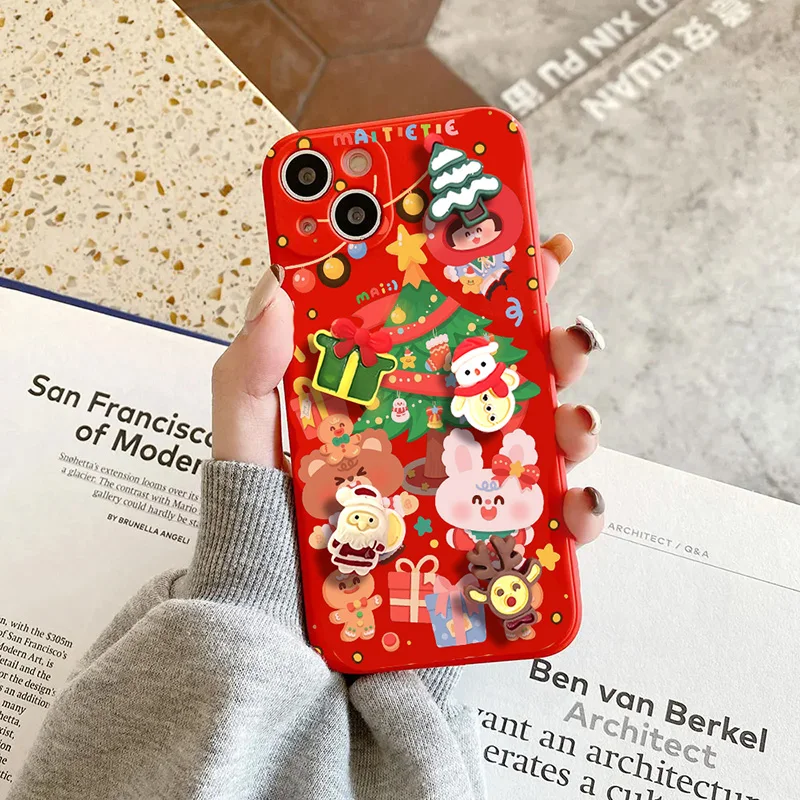 3D Tree Christmas Santa Claus Reindeer Case For Xiaomi Mi 11 12 13 Lite 12T 13T 11T Pro Redmi 10 9 9C 9A 9T Note 8 Pro Tpu Cover