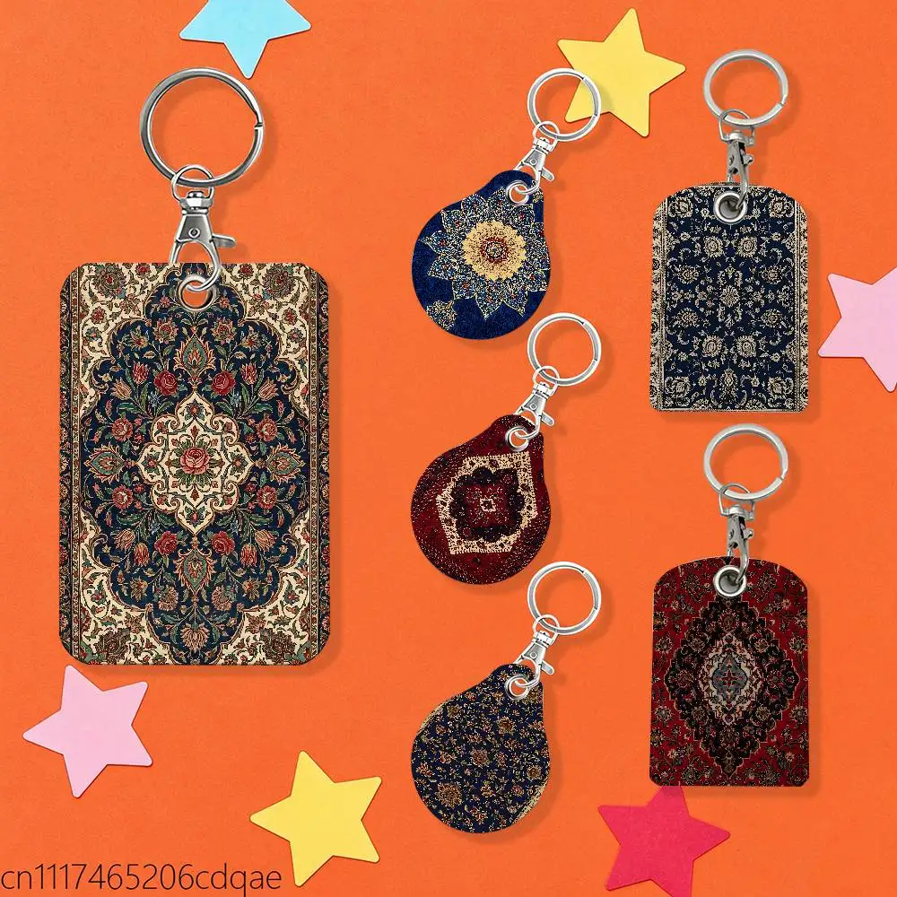 Persian Rug Iranian Carpet 1pcs Leather Card Holder With Key Ring Water Drop Shaped Key Case Keychain Doorlock Accessories