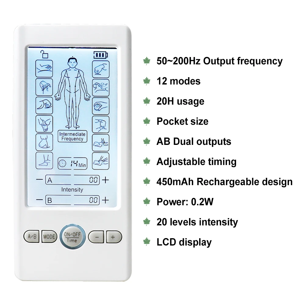Macchina TENS LCD digitale a impulsi multifunzionali Massaggiatore EMS Stimolatore muscolare elettrico per cuscinetti per massaggio con elettrodi per collo posteriore
