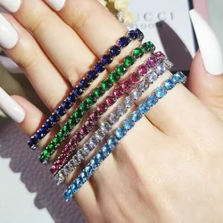 Single Row Royal Blue White Red Green Stone Round Zircon Tennis Bracelets For Women Silver Color 17/19CM Wedding Hand Chains CZ