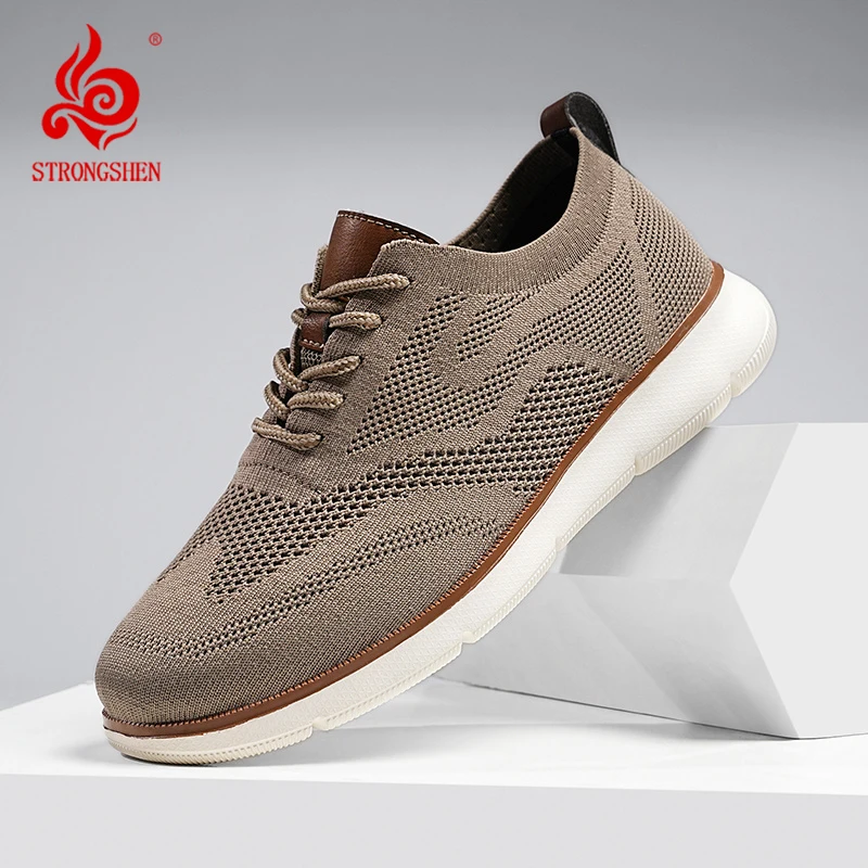 STRONGSHEN Men Casual Handmade Shoes Mesh Breathable Sneakers Business Fashion Business Formal Shoes for Men Trainers Zapatos