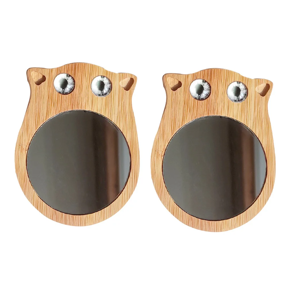 2 szt. Przenośne Mini Lusterko do Makijażu dla Kota, Kompaktowe Lusterko Kieszonkowe z Drewnianą Ramką, Akcesoria do Makijażu Podróżne na Zewnątrz, Przejrzyste