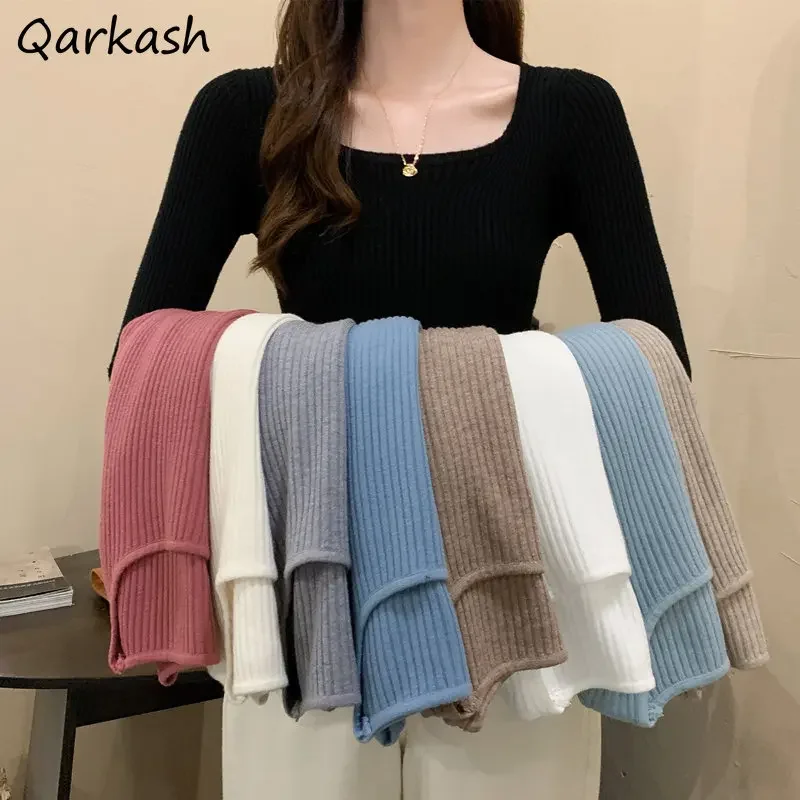 

Pullovers Women Solid Long Sleeve Knitwear Casual Sweaters Minimalist All-match Korean Style Slim Fit Clothing Autumn Basic New