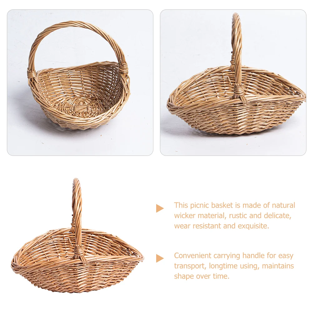 Wicker Picnic Basket Handle Empty Gift Basket Fill Open Top Market Harvest Baskets Garden Fruit Candy Wine Egg Gathering