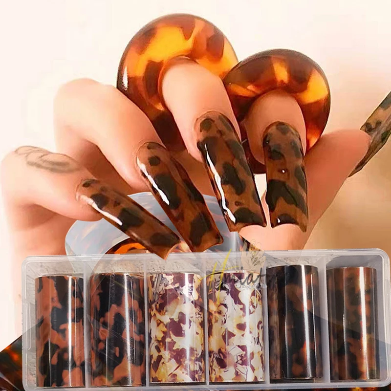 6ロールのヒョウ柄のネイルボード,転写紙,シェル,ネイルアートデコレーション用