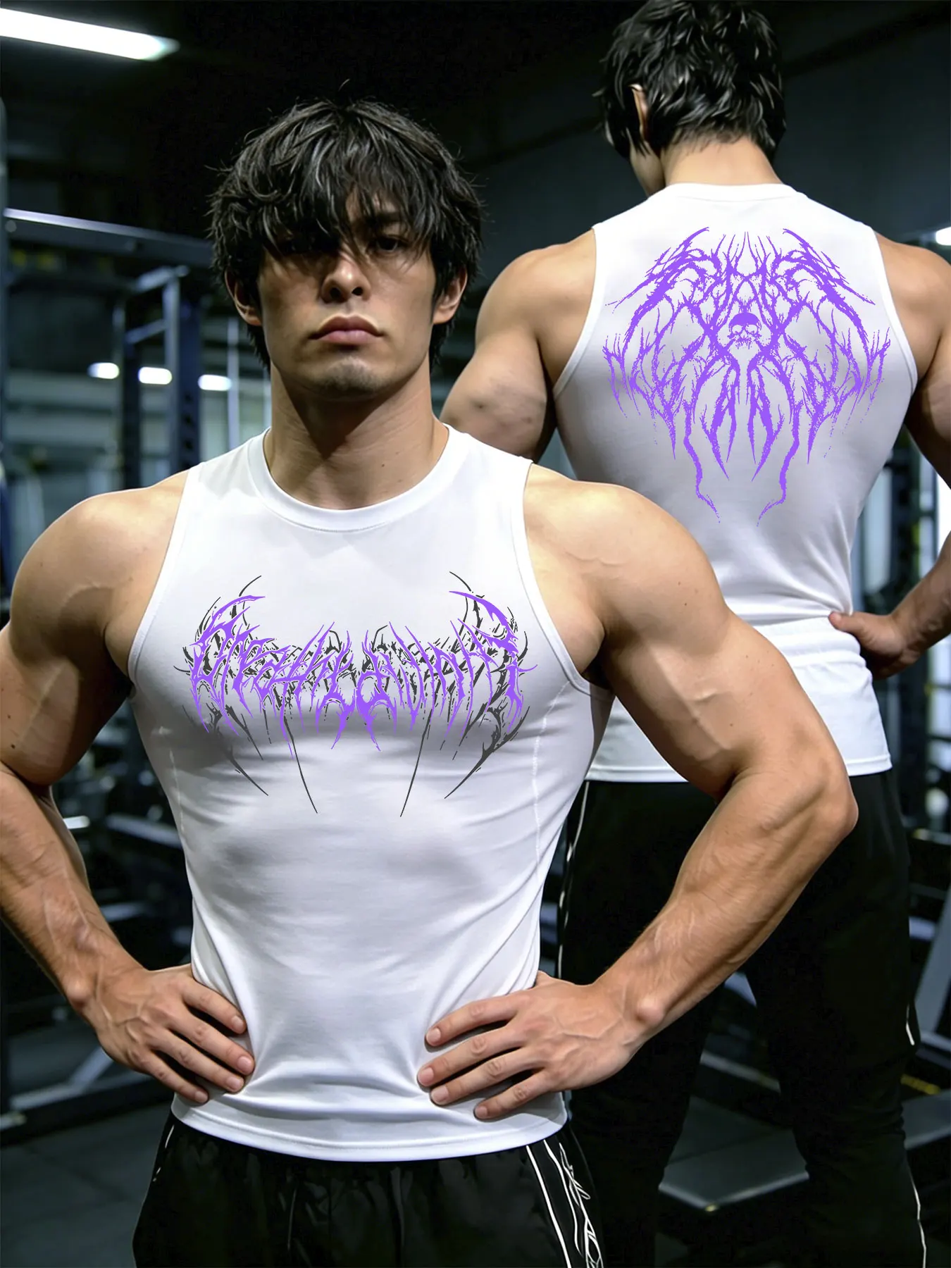 Men Y2K Dark Gothic Art Print Compression Tank Top Quick Dry Sleeveless Vest Gym Bodybuilding Workout Fitness Muscle Sports Tops