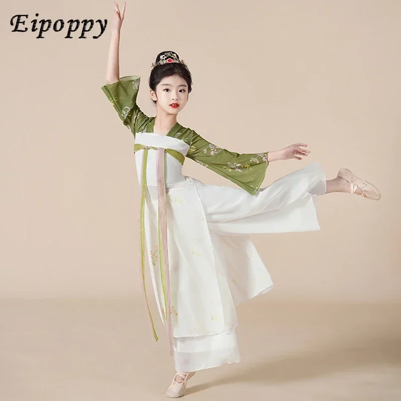 Robe de phtaline classique pour enfants, Hanfu Long Fan Dance, Vêtements de performance pour filles