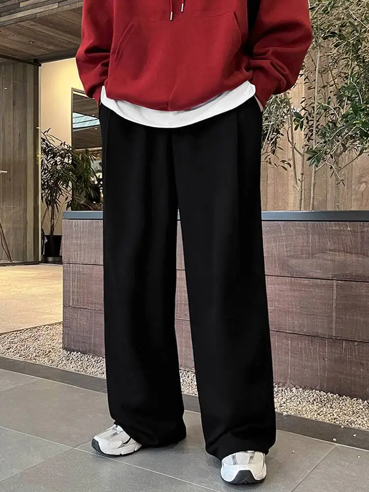 

SYUHGFA 2025 Autumn Korean Style Men's Sweatpants Solid Color Casual Elastic Waist Trousers Straight Wide Leg Loose Male Pants