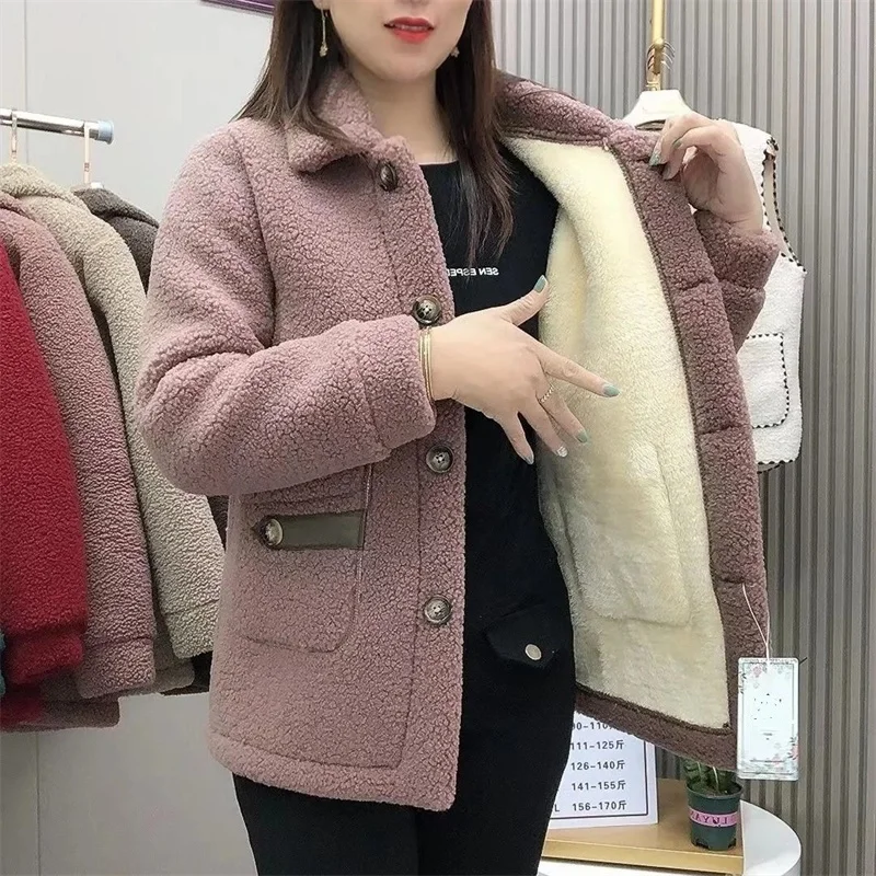 Autumn Winter 2023 New Women Imitation Lamb Wool Jacket Thicke Warm Pocket Pimp Fur Coat Female Cotton Padded Jacket Outerwear