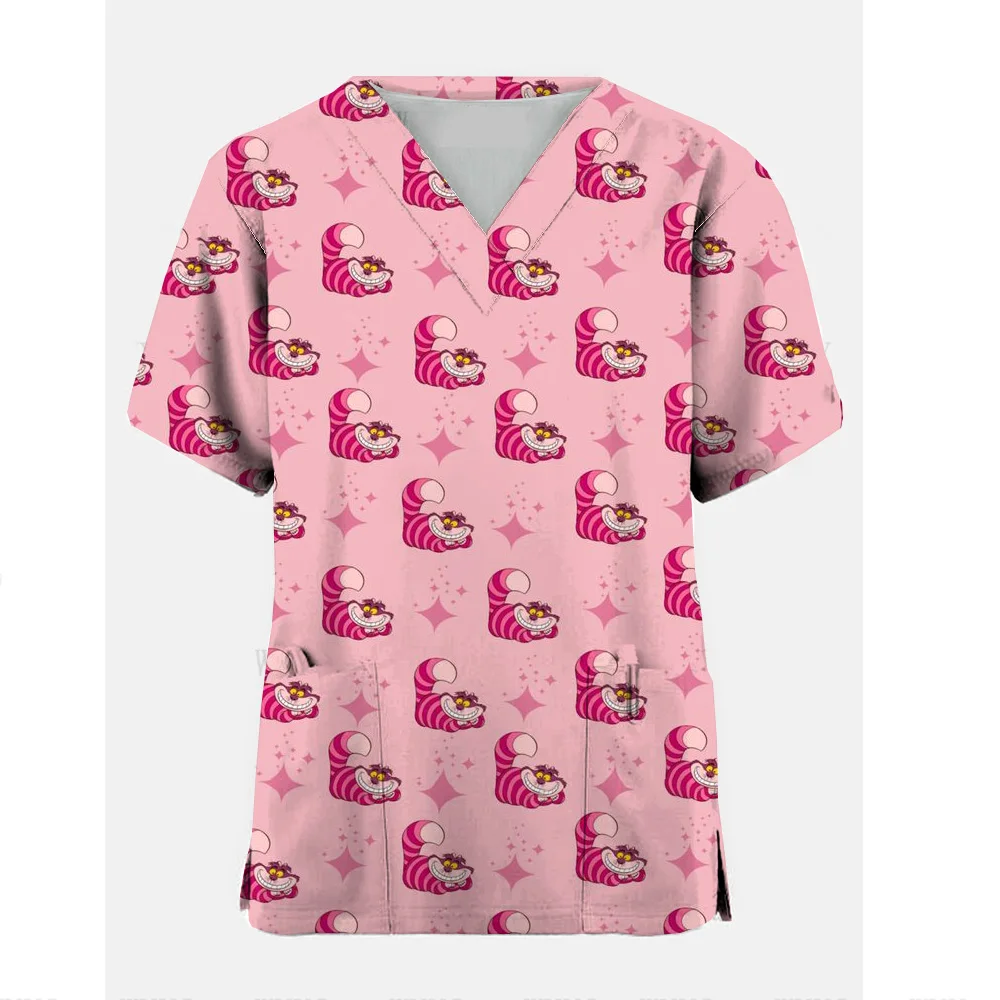 Women's frosted top paired with V-neck Toy Story Strawberry Bear cartoon frosted uniform thin nurse frosted top women's short sl