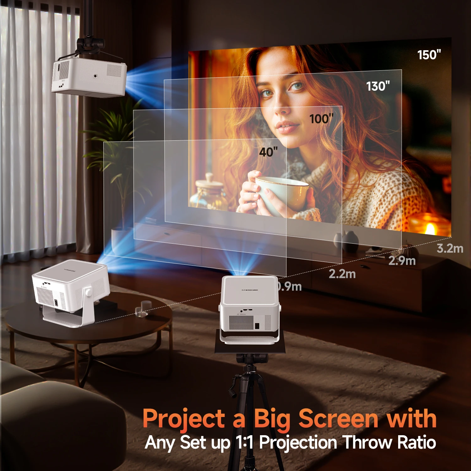 Magcubic HY450MAX Tragbarer Outdoor-Projektor 1100ANSI 1080P Autofokus 8K-Unterstützung Android 14 WiFi6 Beam Mini-Projektor – Detail 13