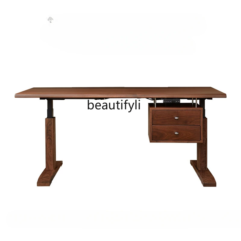 

North America Black Walnut Electric Lifting Desk Intelligent Solid Wood Lifting Desk Workbench