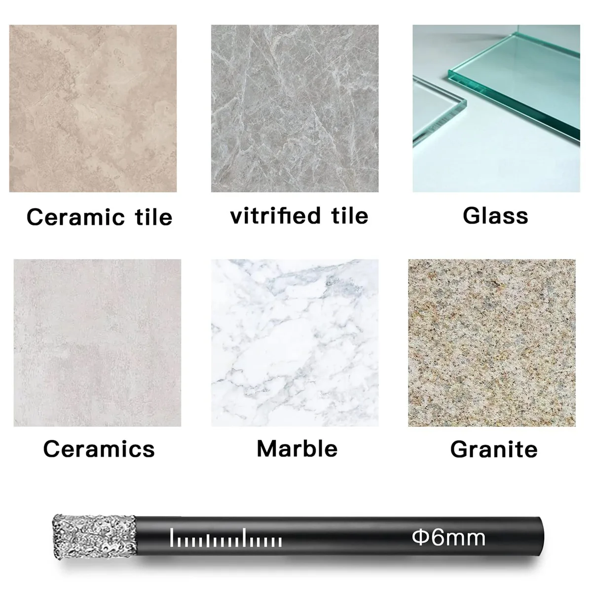 PORK-6 Stück Diamantbohrer Porzellanfliesenbohrer 6 mm 8 mm 10 mm 12 mm Fliesenbohrer-Sets Rundschaft Trockenbohrer