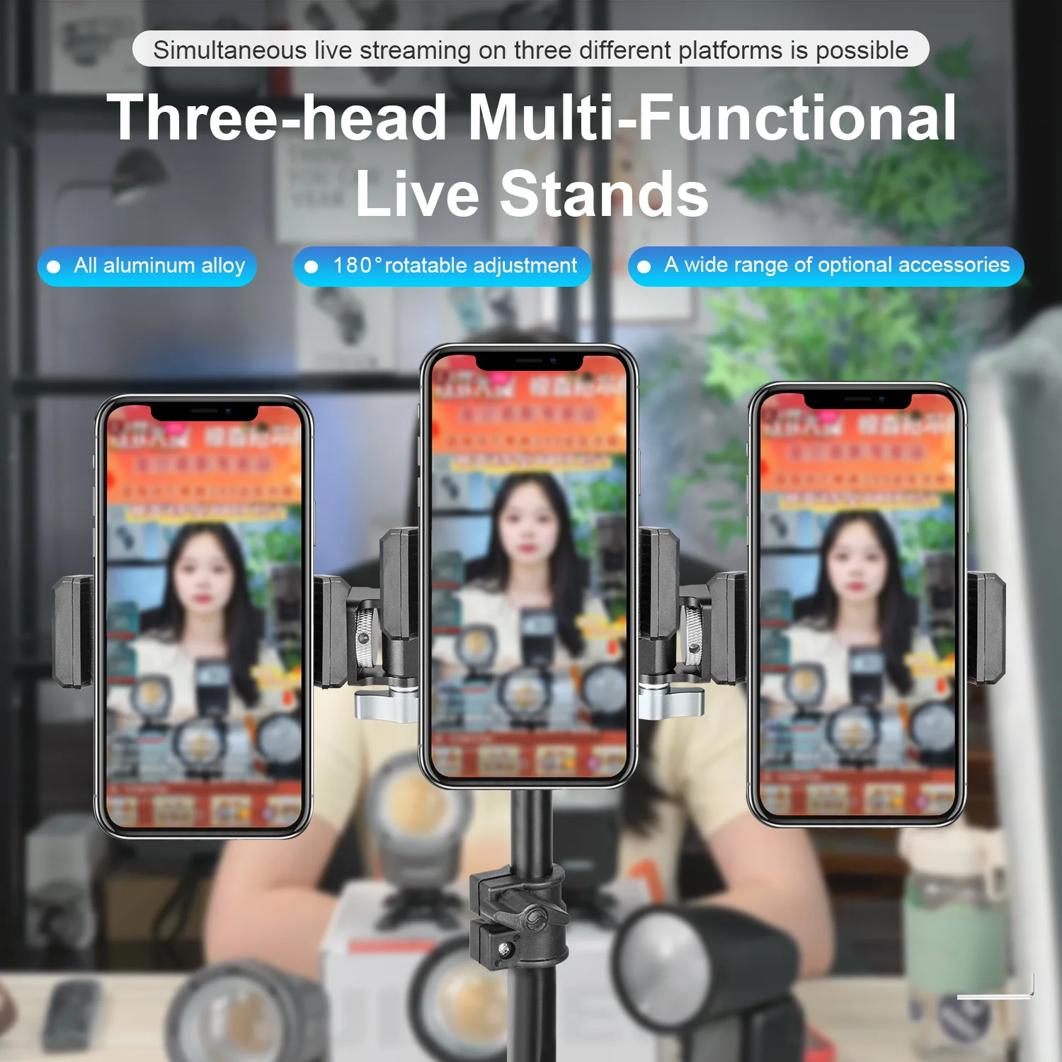 FOMITO Multi Functional Live Streaming Stand Can rotate 180 degrees Suitable for Tripods Lamp Stands Handles