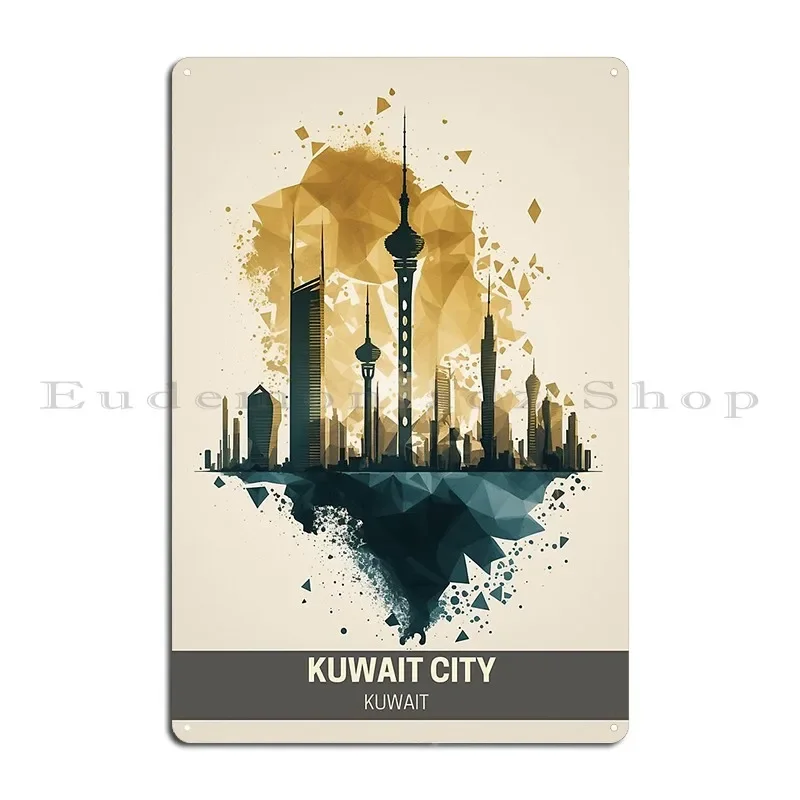 مدينة الكويت مناظر جولة من السماء وما بعد ذلك علامة معدنية ملصق بار سينما تصاميم مضحك سينما تين تسجيل ملصق