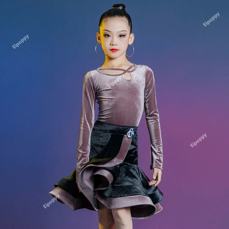 

Advanced edition children's Latin dance practice suit 2024 autumn/winter new girl internet famous split body set dance skirt