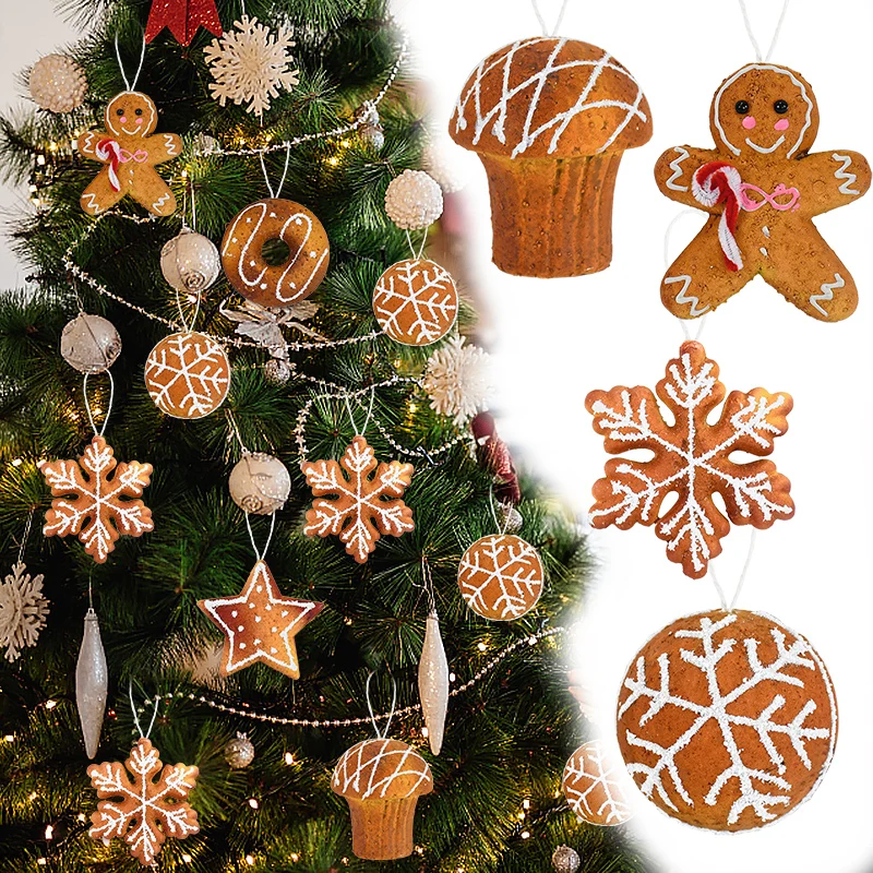 1pc Christmas Gingerbread Man Pendants Xmas Tree Ball Snowflake Hanging Ornaments Christmas Decor For Home New Year Navidad Gift