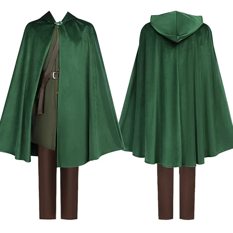 エルフビルボコスプレファンタジー服グリーンマント映画ロードリングコスチューム変装成人男性ファンタジアパーティー衣装