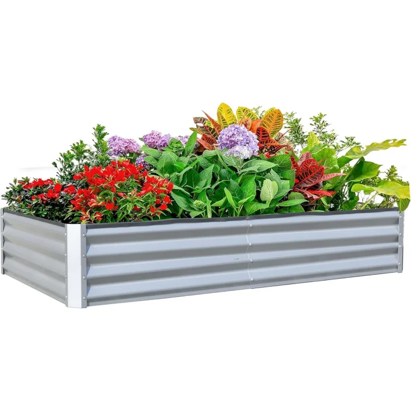 

2026 New：8x4x1 ft Galvanized Raised Garden Bed Outdoor GBoxes Large Metal Planter Box Gardening Vegetables Fruits Fl