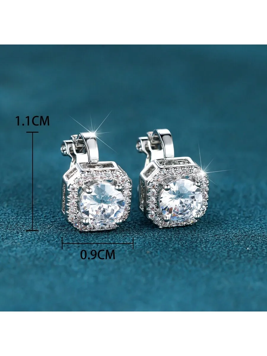

Sparkly White Cubic Zirconia Clip-On Stud Earrings For Women Wedding Party Everyday Wear